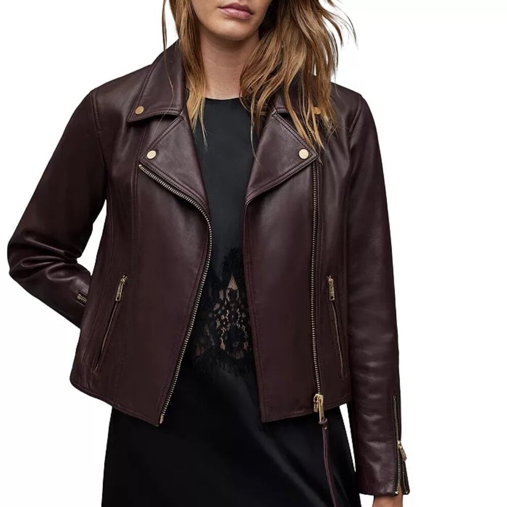 NWOT AllSaints Leather Neve Biker Jacket Oxblood Size US 8 EU 40 Women's Medium